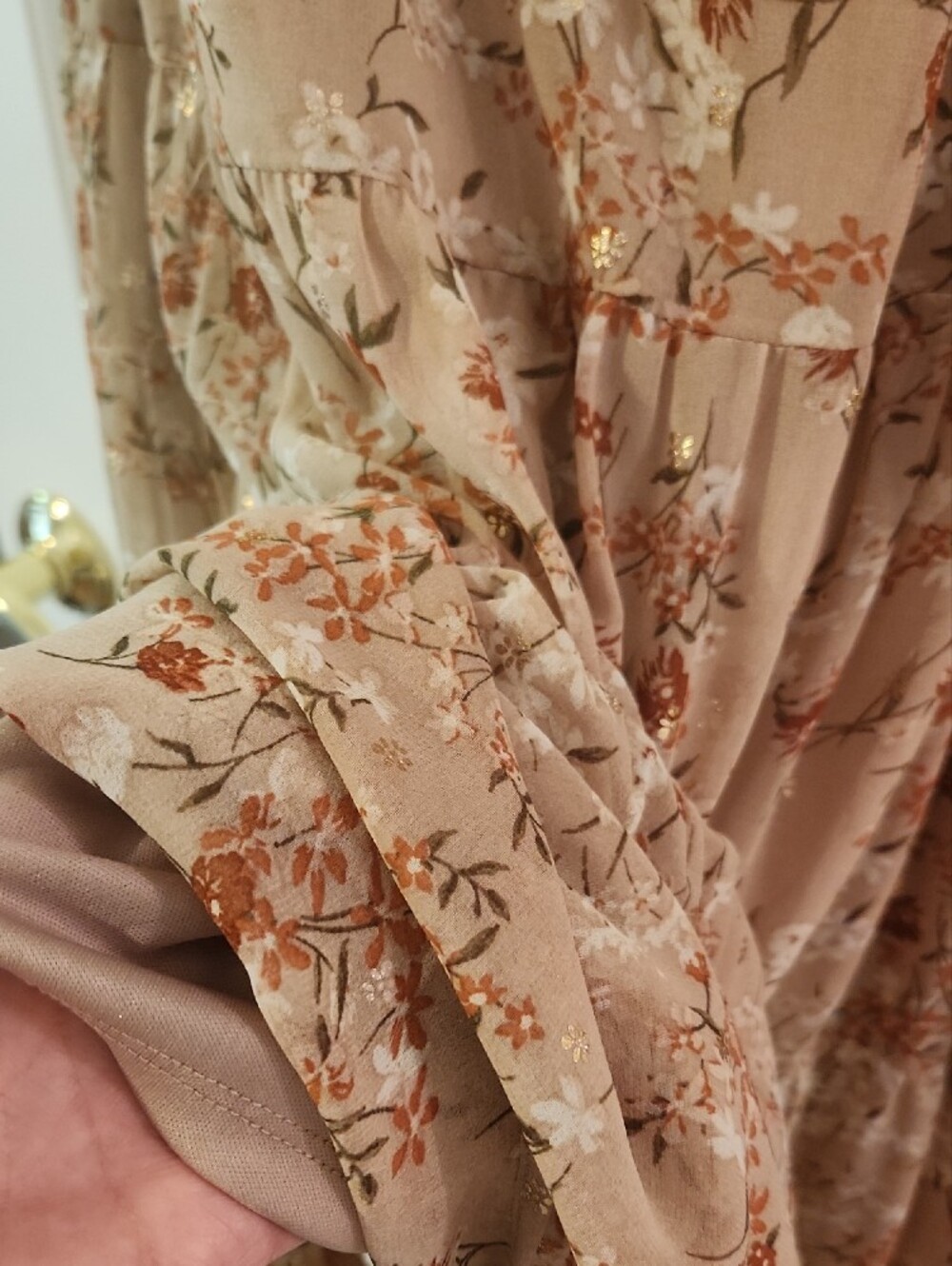 Francesca's Collections Cream Maxi Dress with Dusty Rose Floral - Picture 5 of 7